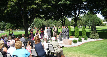Outside wedding ceremony in Fond du Lac, WI.