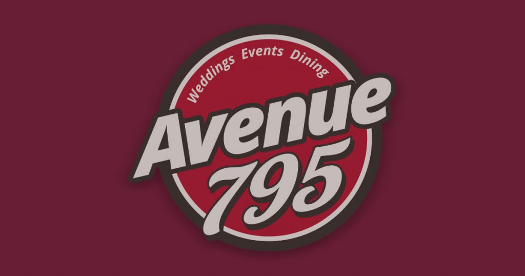 Avenue 795 logo with burgundy background.